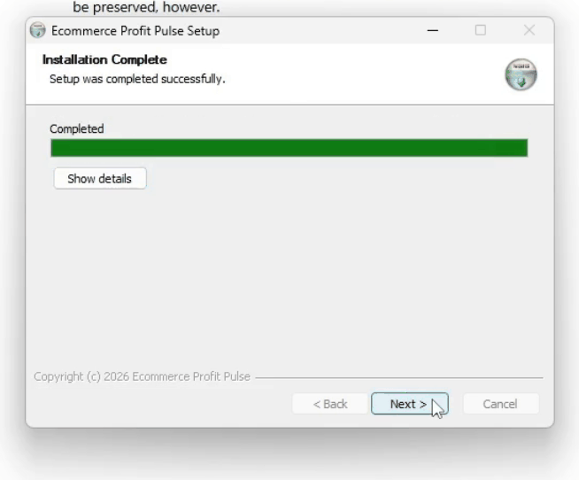 Installer showing Installation Complete with a full green progress bar